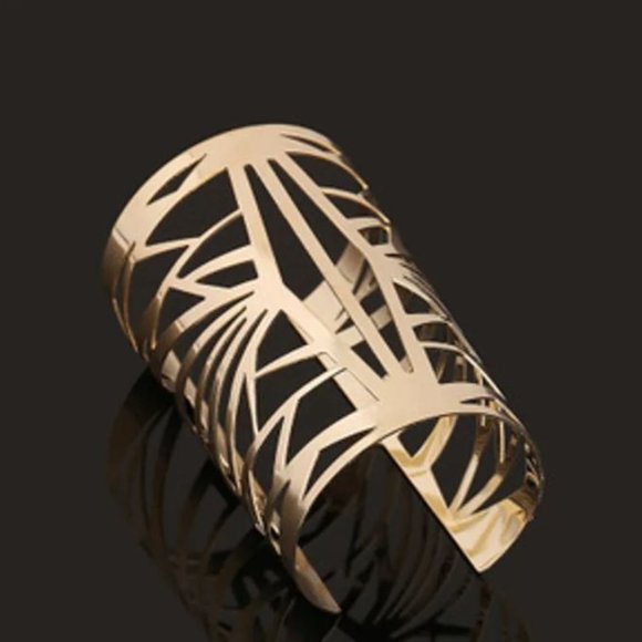Gold Tone Geometric Cuff Bracelet - Picture 1 of 1